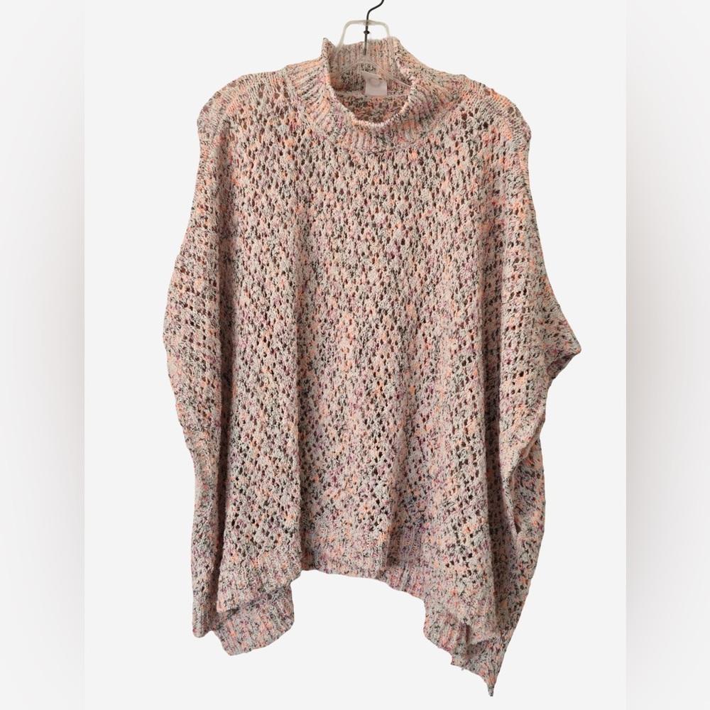 Akemi + Kin Anthropologie Open Knit Poncho Sweater Mock Neck Speckled